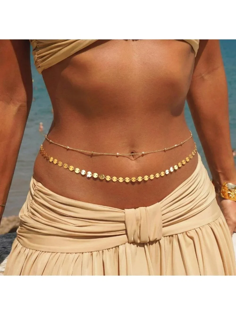 Stylish Gold Plated Layered Waist Chain & Belly Beads for Women - Trendy